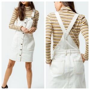 RVCA Conquer Denim Overall Skirtall Dress White Large